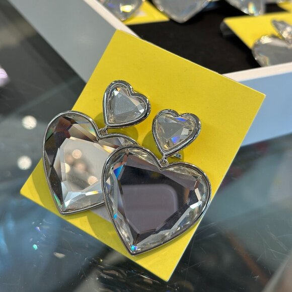 NWT! NEW! Marc Jacobs Jumbo Silver Crystal Double Heart Earrings with dust bag - Picture 1 of 5